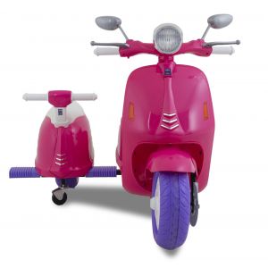 Vespa elektrische kinderscooter met zijspan roze